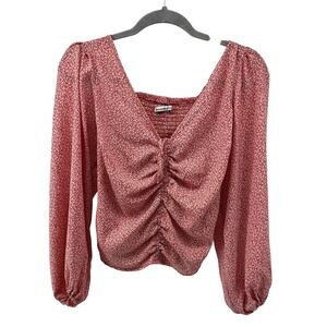 Abercrombie & Fitch Red Floral Ruched Smocked Puff Sleeve Blouse Top Small